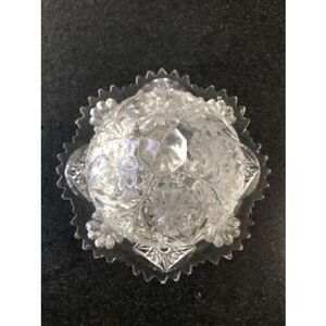 Butter cheese dish Cut Clear Glass Domed Lid Scalloped Florals 8” Near vintage